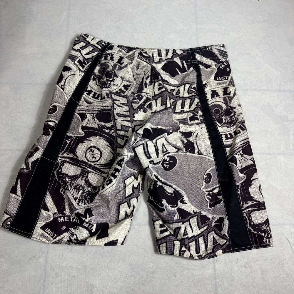 Metal Mulisha Mens Graphic Board Shorts Black White Skull Print Vintage Y2K 34